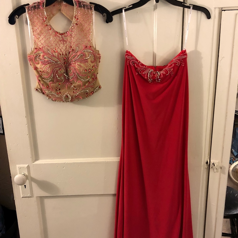 2 piece red prom or pageant dress
